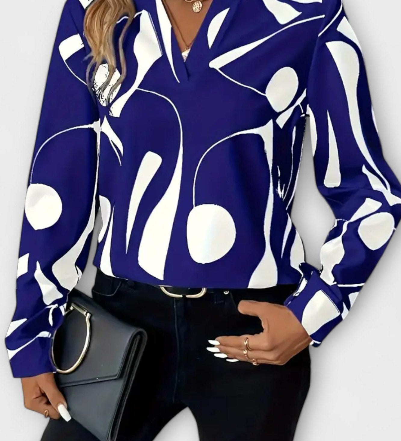 Joana - Blusa elegante a maniche lunghe con scollatura a V