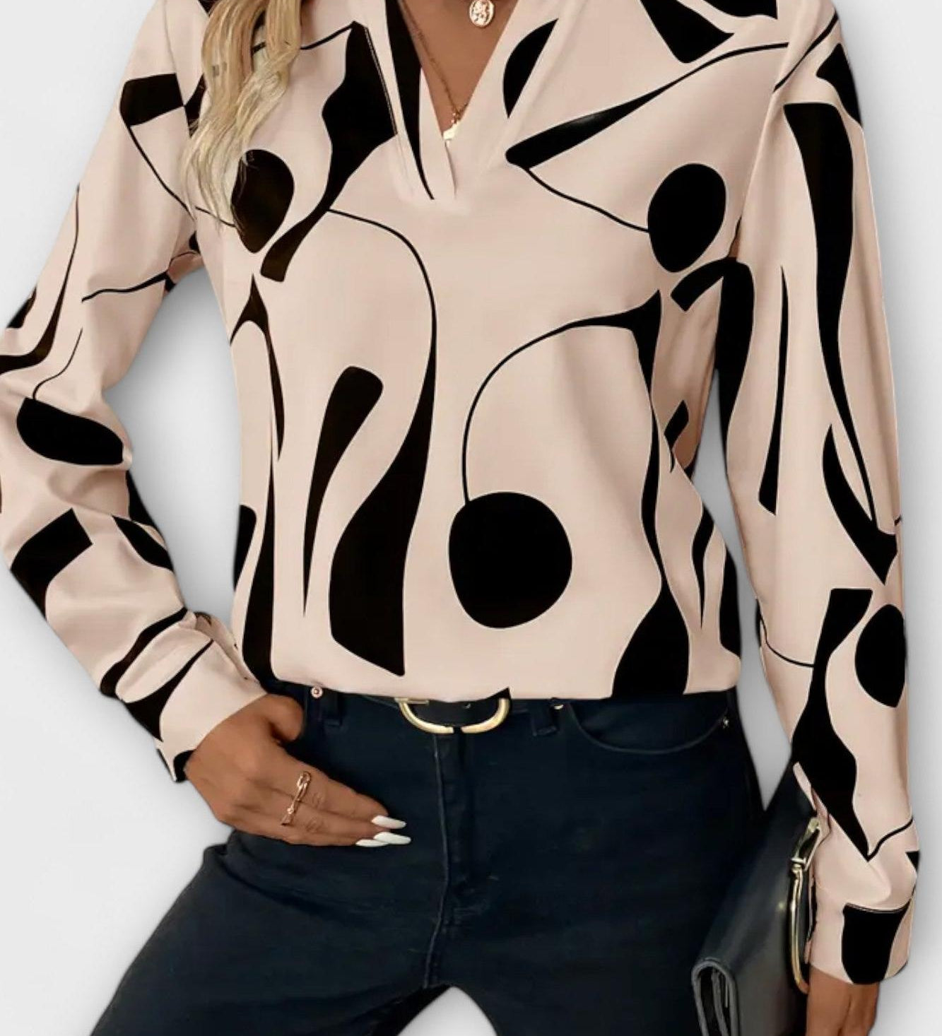 Joana - Blusa elegante a maniche lunghe con scollatura a V