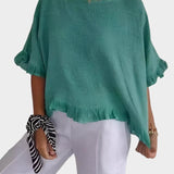 Top leggero in lino con volant e arricciature