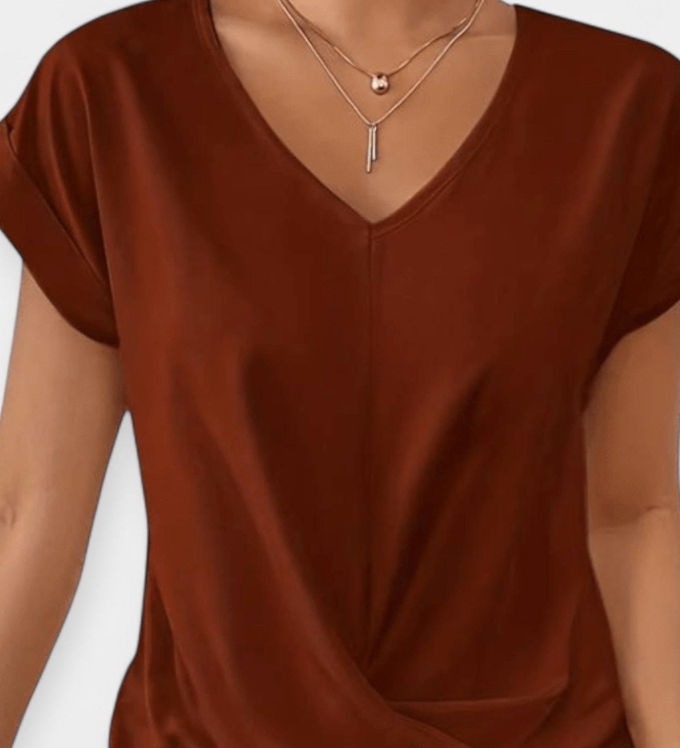 Maglione comodo a maniche corte a forma di V