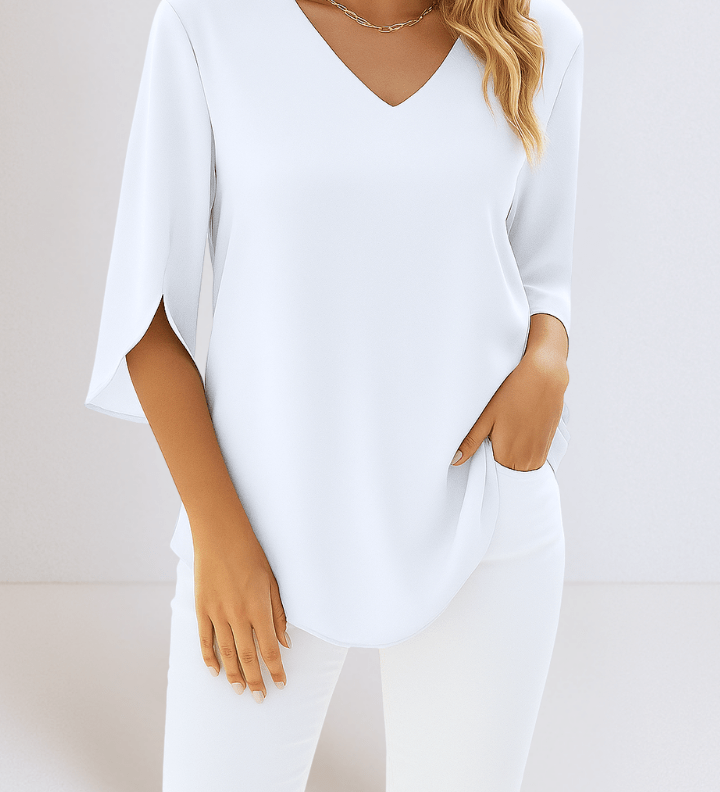Top elegante con scollo a V e maniche aperte