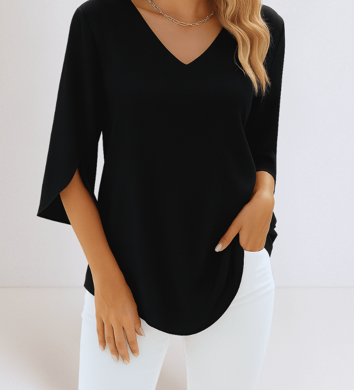 Top elegante con scollo a V e maniche aperte